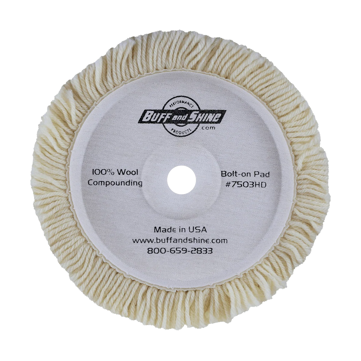 Buff and Shine 7503HD - 7.5" 100% Natural Wool (4 Ply Twist) Bolt-On Wool Pad - Cutting - Heavy Duty Backing